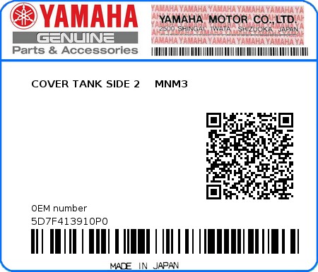 Product image: Yamaha - 5D7F413910P0 - COVER TANK SIDE 2    MNM3  0