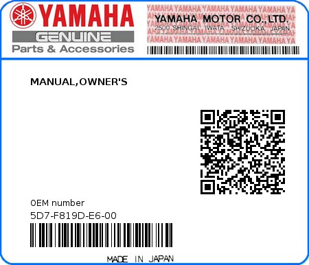 Product image: Yamaha - 5D7-F819D-E6-00 - MANUAL,OWNER'S  0