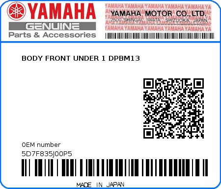 Product image: Yamaha - 5D7F835J00P5 - BODY FRONT UNDER 1 DPBM13  0