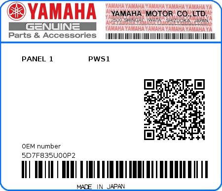 Product image: Yamaha - 5D7F835U00P2 - PANEL 1              PWS1  0