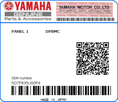 Product image: Yamaha - 5D7F835U00P4 - PANEL 1             DPBMC  0