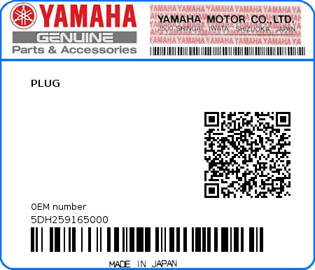Product image: Yamaha - 5DH259165000 - PLUG  0