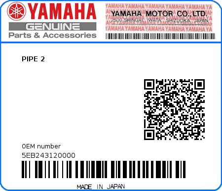 Product image: Yamaha - 5EB243120000 - PIPE 2  0