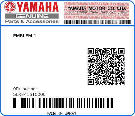 Product image: Yamaha - 5EK241610000 - EMBLEM 1  0
