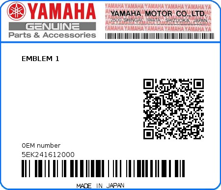 Product image: Yamaha - 5EK241612000 - EMBLEM 1  0