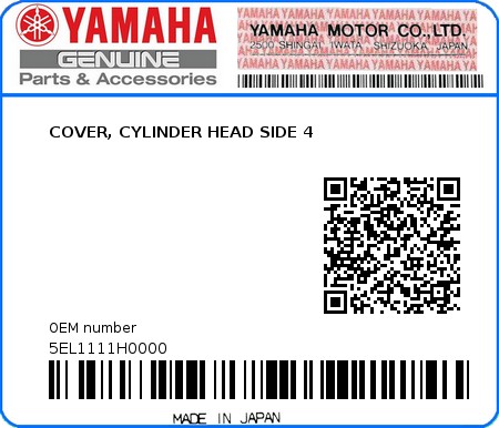 Product image: Yamaha - 5EL1111H0000 - COVER, CYLINDER HEAD SIDE 4  0