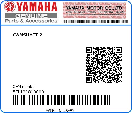 Product image: Yamaha - 5EL121810000 - CAMSHAFT 2  0