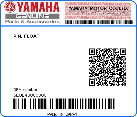 Product image: Yamaha - 5EUE43860000 - PIN, FLOAT  0