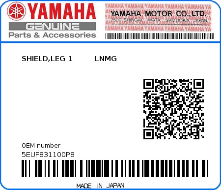 Product image: Yamaha - 5EUF831100P8 - SHIELD,LEG 1         LNMG  0