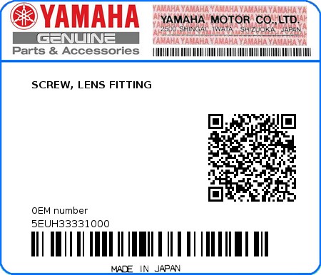 Product image: Yamaha - 5EUH33331000 - SCREW, LENS FITTING  0
