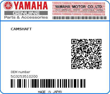Product image: Yamaha - 5G3253510200 - CAMSHAFT  0