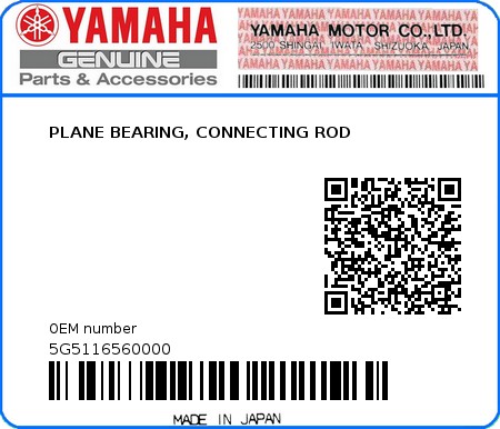 Product image: Yamaha - 5G5116560000 - PLANE BEARING, CONNECTING ROD  0