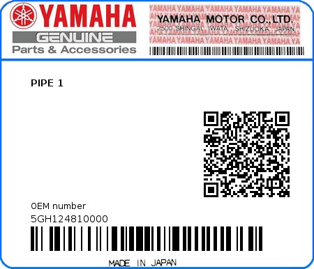 Product image: Yamaha - 5GH124810000 - PIPE 1  0