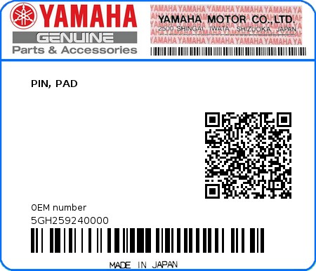 Product image: Yamaha - 5GH259240000 - PIN, PAD  0