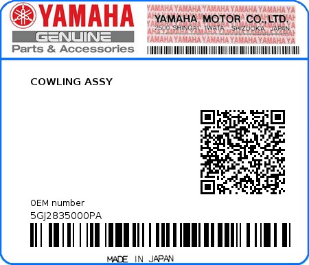 Product image: Yamaha - 5GJ2835000PA - COWLING ASSY  0