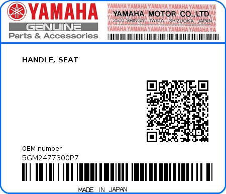 Product image: Yamaha - 5GM2477300P7 - HANDLE, SEAT  0