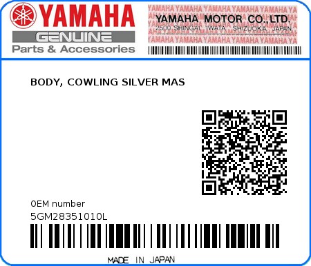 Product image: Yamaha - 5GM28351010L - BODY, COWLING SILVER MAS  0