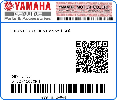 Product image: Yamaha - 5H02741000R4 - FRONT FOOTREST ASSY (L.H)  0