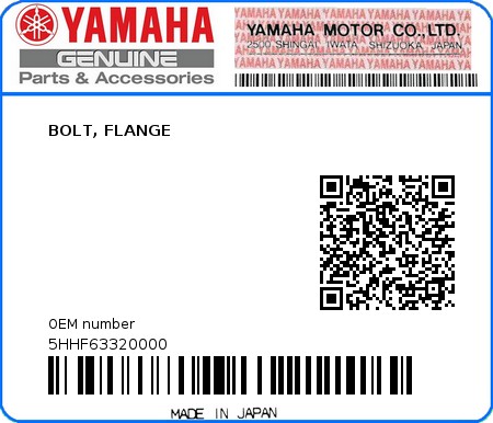 Product image: Yamaha - 5HHF63320000 - BOLT, FLANGE  0