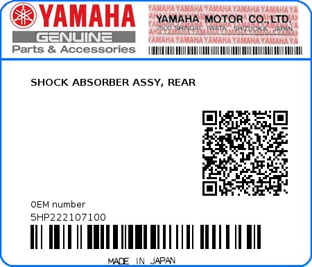Product image: Yamaha - 5HP222107100 - SHOCK ABSORBER ASSY, REAR  0