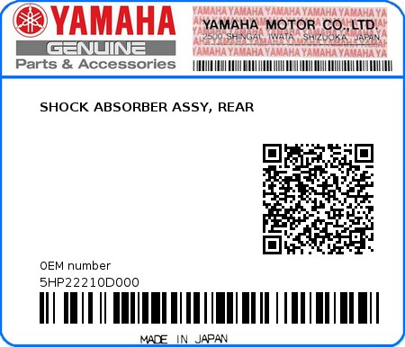 Product image: Yamaha - 5HP22210D000 - SHOCK ABSORBER ASSY, REAR  0