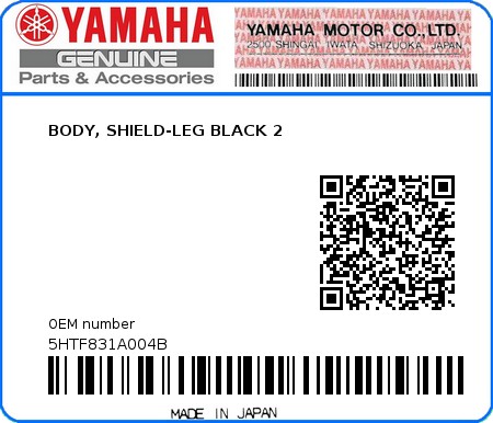 Product image: Yamaha - 5HTF831A004B - BODY, SHIELD-LEG BLACK 2  0