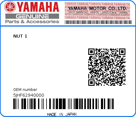 Product image: Yamaha - 5JHF62940000 - NUT 1  0