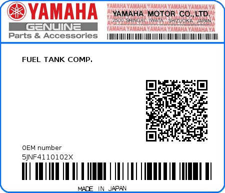Product image: Yamaha - 5JNF4110102X - FUEL TANK COMP.  0