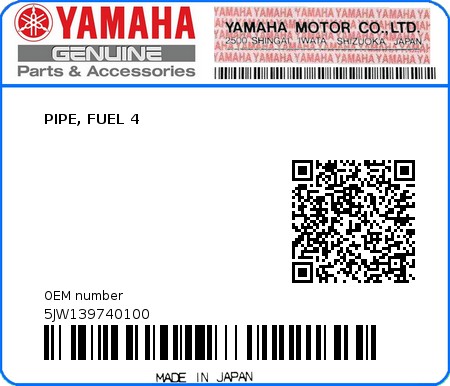 Product image: Yamaha - 5JW139740100 - PIPE, FUEL 4  0