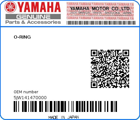 Product image: Yamaha - 5JW141470000 - O-RING  0