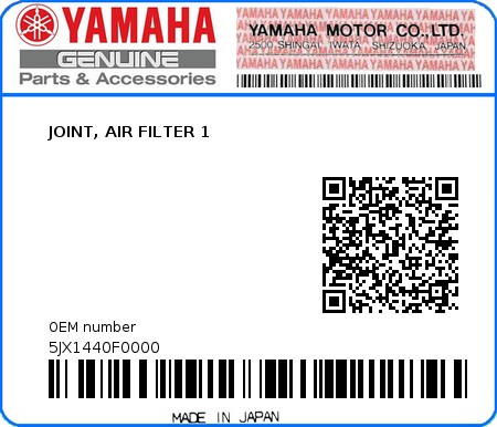 Product image: Yamaha - 5JX1440F0000 - JOINT, AIR FILTER 1  0