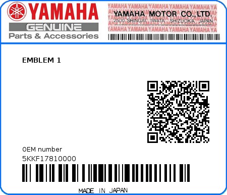 Product image: Yamaha - 5KKF17810000 - EMBLEM 1  0