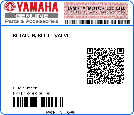 Product image: Yamaha - 5KM-13486-00-00 - RETAINER, RELIEF VALVE  0