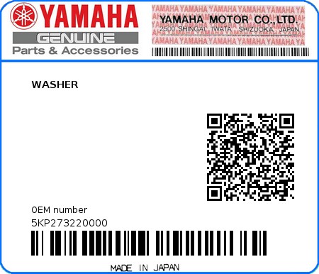 Product image: Yamaha - 5KP273220000 - WASHER  0