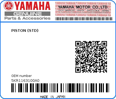 Product image: Yamaha - 5KR1163100A0 - PISTON (STD)  0