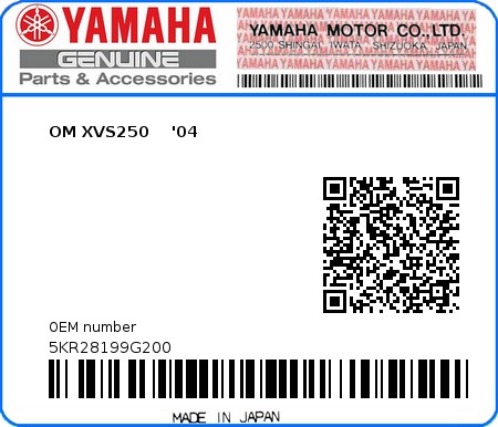 Product image: Yamaha - 5KR28199G200 - OM XVS250    '04  0