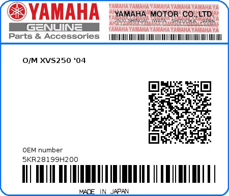 Product image: Yamaha - 5KR28199H200 - O/M XVS250 '04  0