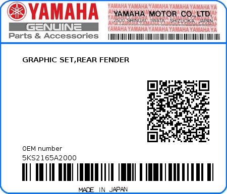 Product image: Yamaha - 5KS2165A2000 - GRAPHIC SET,REAR FENDER  0