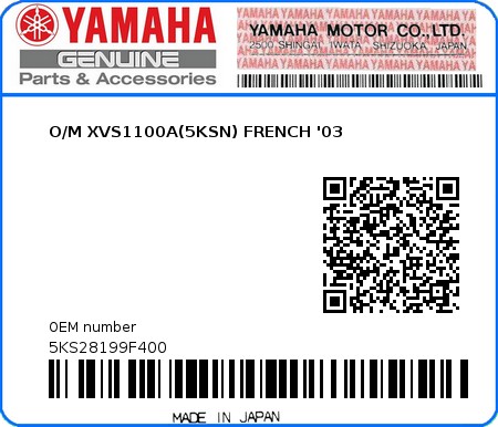 Product image: Yamaha - 5KS28199F400 - O/M XVS1100A(5KSN) FRENCH '03  0