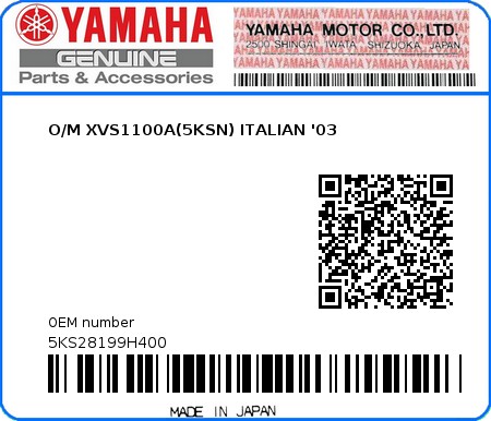 Product image: Yamaha - 5KS28199H400 - O/M XVS1100A(5KSN) ITALIAN '03  0