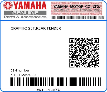 Product image: Yamaha - 5LP2165A2000 - GRAPHIC SET,REAR FENDER  0
