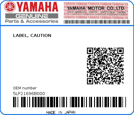 Product image: Yamaha - 5LP21696B000 - LABEL, CAUTION  0