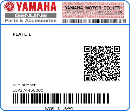 Product image: Yamaha - 5LP274450000 - PLATE 1  0