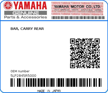 Product image: Yamaha - 5LP2845R5000 - BAR, CARRY REAR  0
