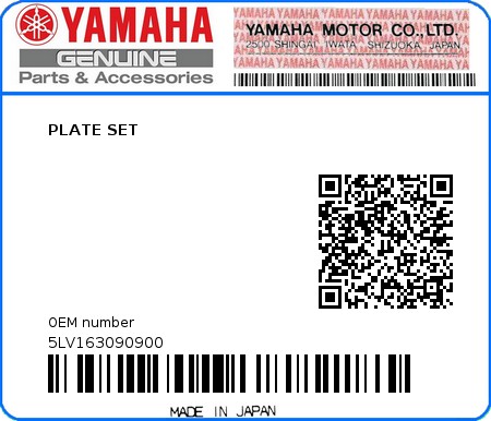 Product image: Yamaha - 5LV163090900 - PLATE SET   0