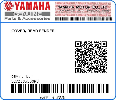 Product image: Yamaha - 5LV2165100P3 - COVER, REAR FENDER  0