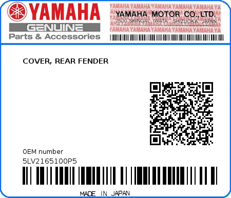 Product image: Yamaha - 5LV2165100P5 - COVER, REAR FENDER  0
