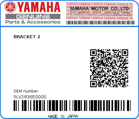 Product image: Yamaha - 5LV2836E0000 - BRACKET 2  0