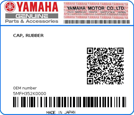 Product image: Yamaha - 5MFH352K0000 - CAP, RUBBER  0