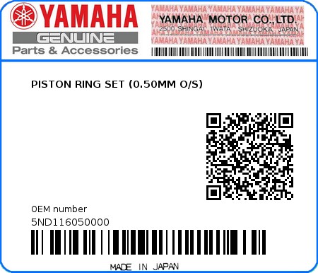 Product image: Yamaha - 5ND116050000 - PISTON RING SET (0.50MM O/S)  0